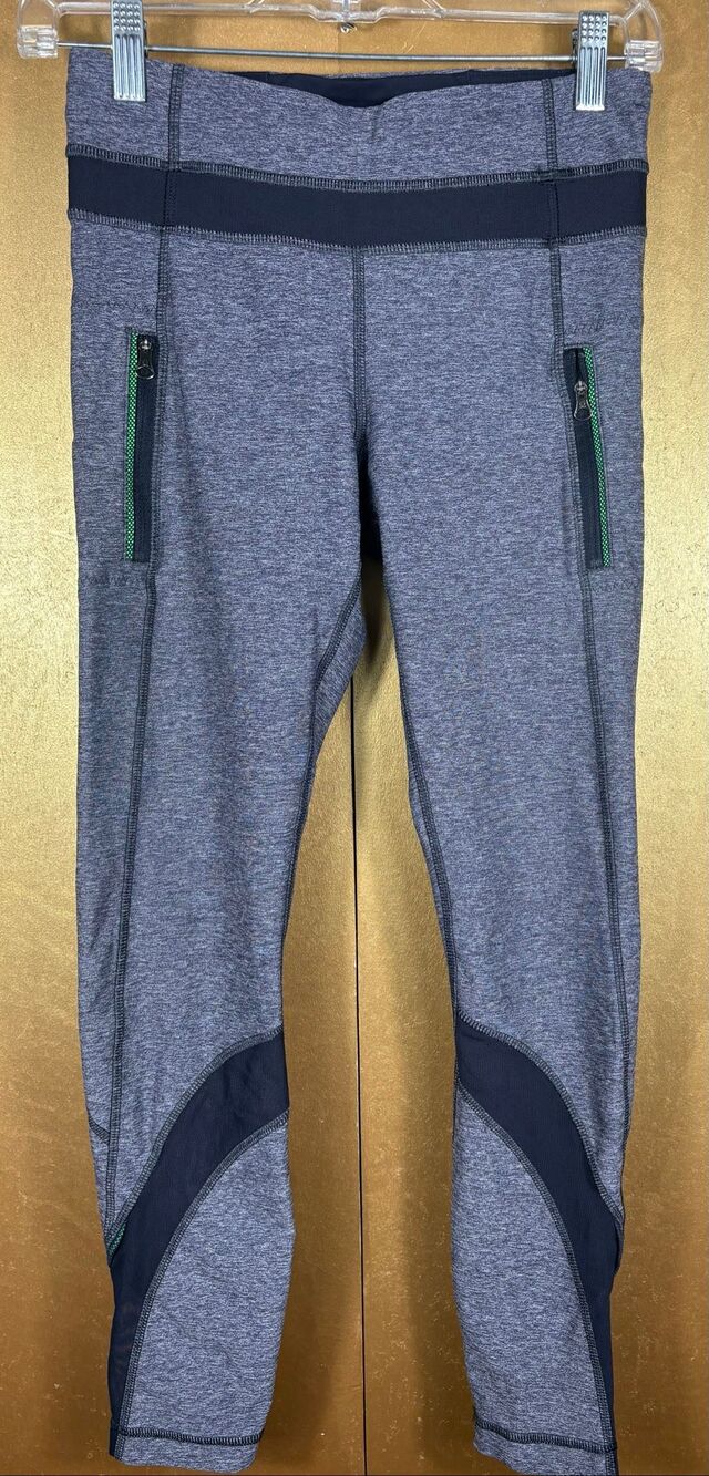 Lululemon Legging Womens Blue Gray Inspire Zip Pockets Gym Running size 4